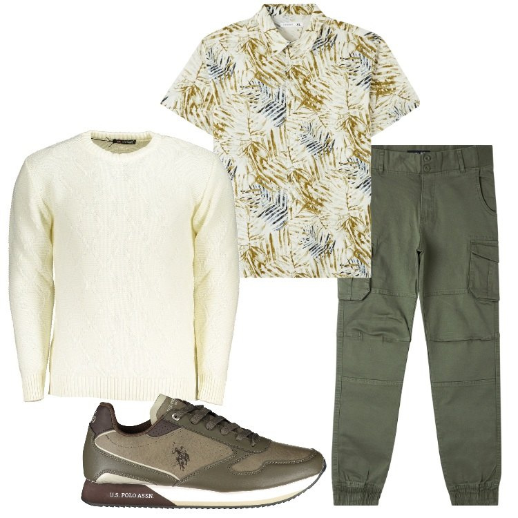 Outfit uomo - idee treny. Stile Trendy per Serata speciale. Abbinamento con camicie a manica corta, pantaloni cargo, scarpe sportive, maglieria.