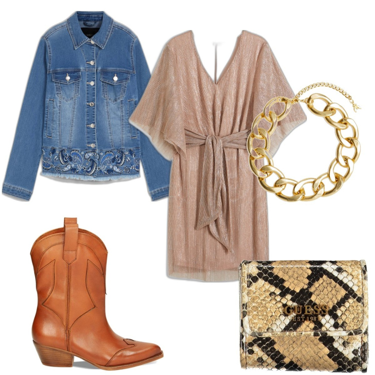 Outfit donna - Total look #1870484. Stile Etnico per Serata fuori. Abbinamento con collane, vestiti, blazer, stivaletti, portafogli.