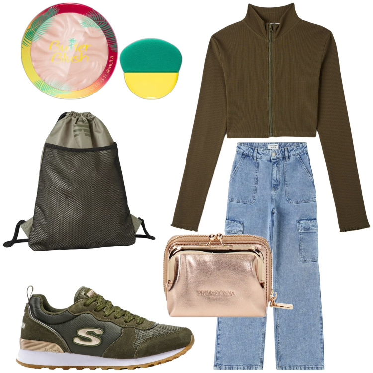 Outfit donna - Cropped teen. Stile Urban per Tutti i giorni. Abbinamento con sneakers, blush, t-shirt, jeans, zaini, portafogli.