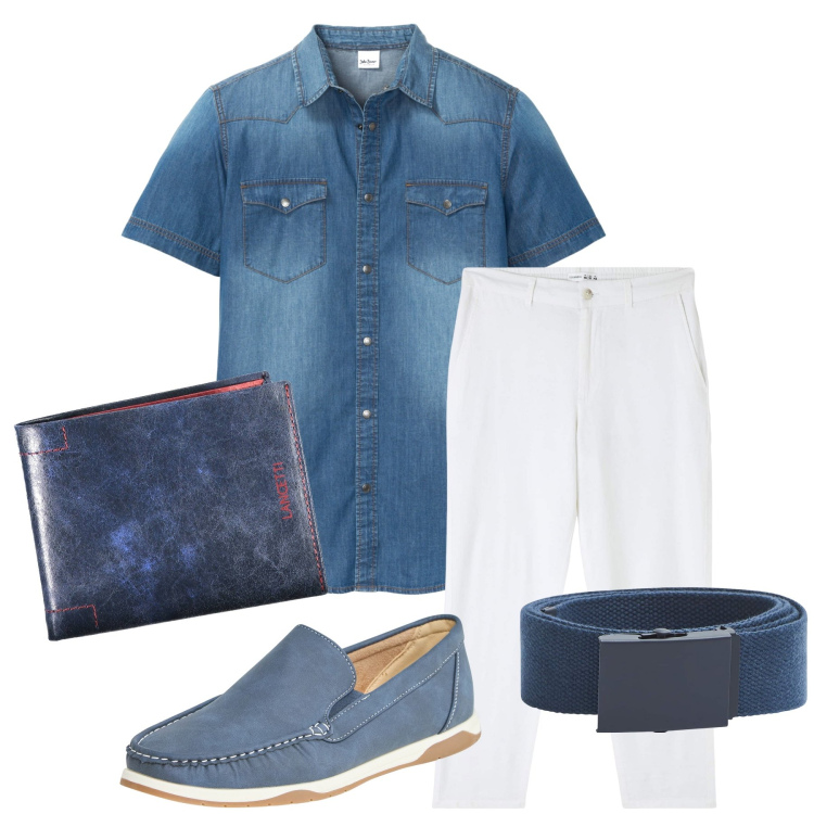 Outfit uomo - Total look #1870616. Stile Casual per Tutti i giorni. Abbinamento con camicie a manica corta, cinture, scarpe stringate, pantaloni, portafogli.