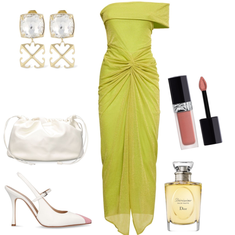 Outfit donna - Che festa. Stile Glamour per Serata fuori. Abbinamento con rossetti, profumi, vestiti, décolleté, pochette, orecchini.