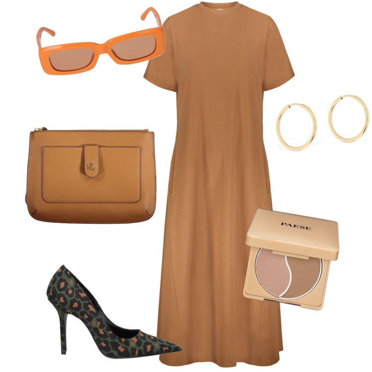 Outfit donna - Al compleanno di una amica. Stile Chic per Serata fuori. Abbinamento con décolleté, terre, vestiti midi/longuette, borse a tracolla, orecchini, occhiali da sole.