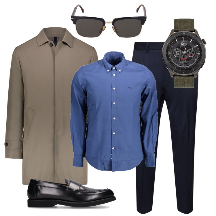 Outfit uomo - Siamo seri!. Stile Business/Elegante per Ufficio. Abbinamento con giacche, orologi, occhiali da sole, scarpe stringate, camicie, pantaloni.