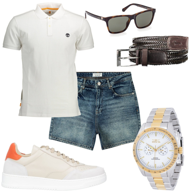Outfit uomo - Il bermuda e polo. Stile Casual per Tutti i giorni. Abbinamento con sneakers, orologi, shorts, occhiali da sole, cinture, polo.