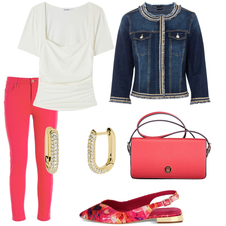 Outfit donna - Total look #1870895. Stile Casual chic per Tutti i giorni. Abbinamento con blazer, t-shirt, orecchini, jeans, ballerine, borse a spalla.