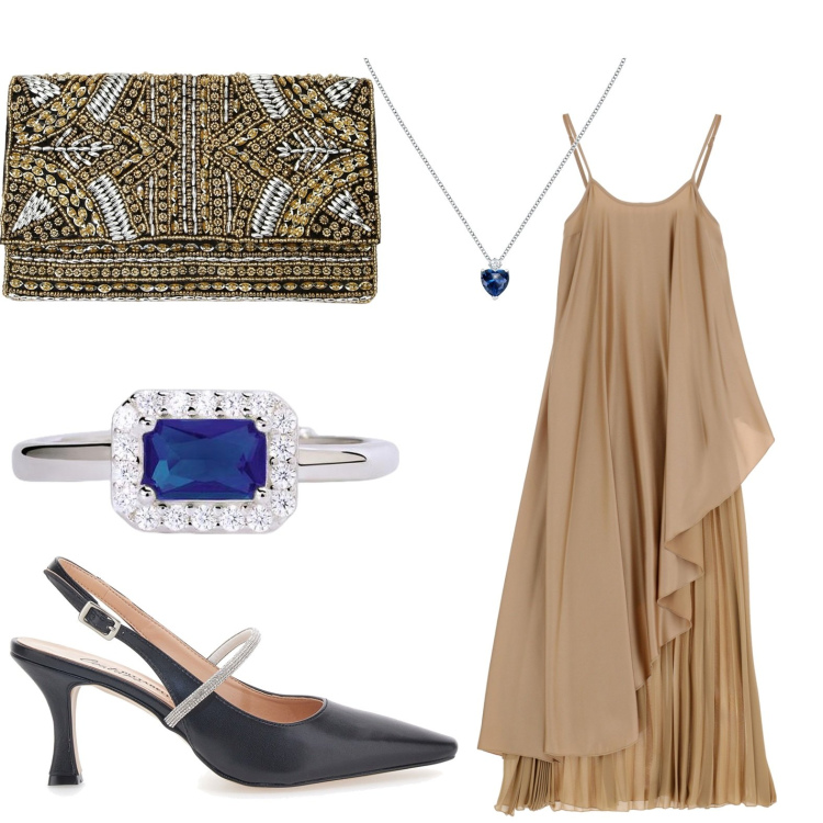 Outfit donna - Total look #1870922. Stile Glamour per Cerimonia. Abbinamento con collane, anelli, vestiti lunghi, pochette, décolleté.