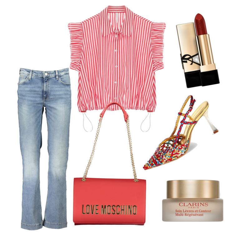 Outfit donna - Una deliziosa camicia. Stile Urban per Tutti i giorni. Abbinamento con rossetti, matite labbra, camicie a manica corta, décolleté, jeans, borse a tracolla.