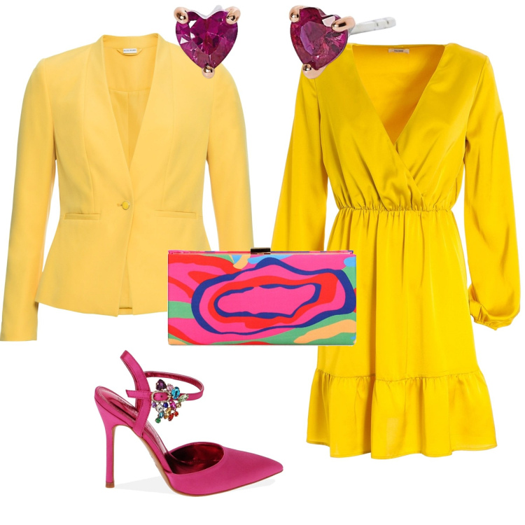 Outfit donna - Glamour cerimonia serata evento. Stile Glamour per Cerimonia. Abbinamento con blazer, orecchini, vestiti, décolleté, pochette.