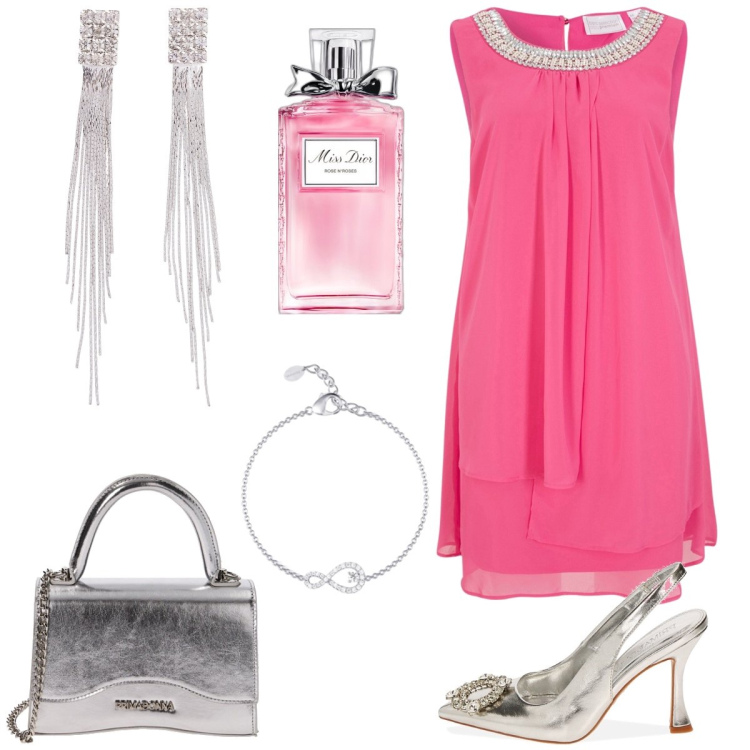 Outfit donna - Cerimonia. Stile Glamour per Cerimonia. Abbinamento con vestiti, orecchini, profumi, braccialetti, borse a mano, décolleté.