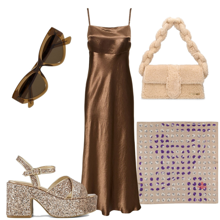 Outfit donna - Total look #1871068. Stile Chic per Serata fuori. Abbinamento con sandali, vestiti midi/longuette, foulard, borse a spalla, occhiali da sole.