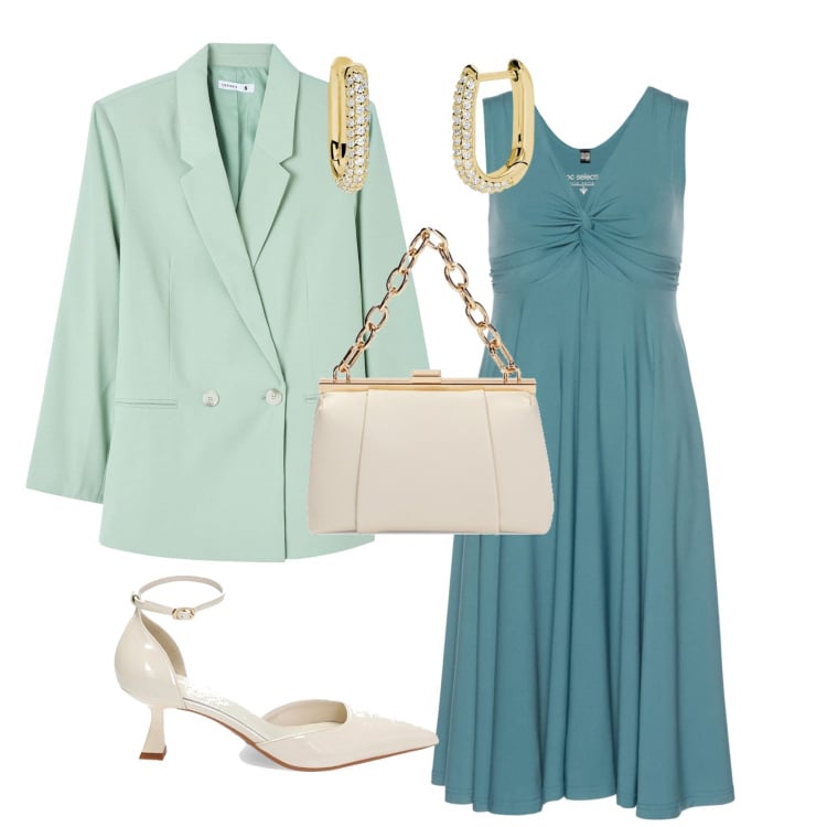 Outfit donna - Chic cerimonia evento serata. Stile Chic per Cerimonia. Abbinamento con vestiti, orecchini, blazer, décolleté, borse a spalla.