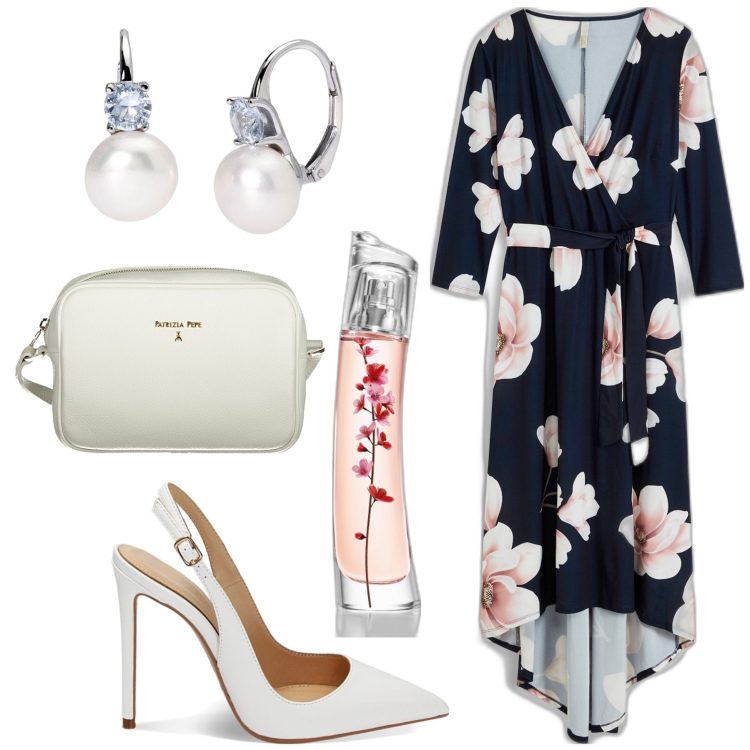 Outfit donna - Bon ton a fiori. Stile Bon Ton per Cerimonia. Abbinamento con vestiti lunghi, profumi, orecchini, décolleté, borse a tracolla.