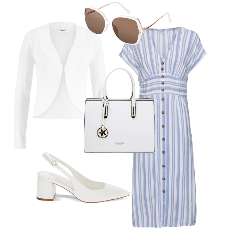 Outfit donna - Chic ufficio week end. Stile Chic per Ufficio. Abbinamento con vestiti, blazer, occhiali da sole, décolleté, borse a mano.