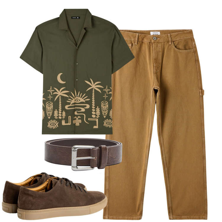 Outfit uomo - City. Stile Urban per Tutti i giorni. Abbinamento con camicie a manica corta, pantaloni, cinture, scarpe sportive.