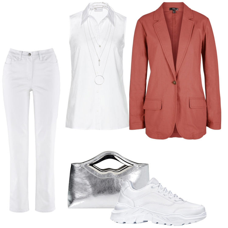 Outfit donna - Total look #1871113. Stile Sporty chic per Tutti i giorni. Abbinamento con sneakers, ciondoli, camicie, blazer, pantaloni, pochette.