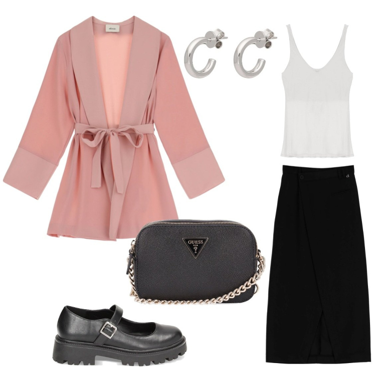 Outfit donna - Turista. Stile Urban per Serata fuori. Abbinamento con orecchini, ballerine, gonne lunghe, blazer, canottiere, borse a tracolla.