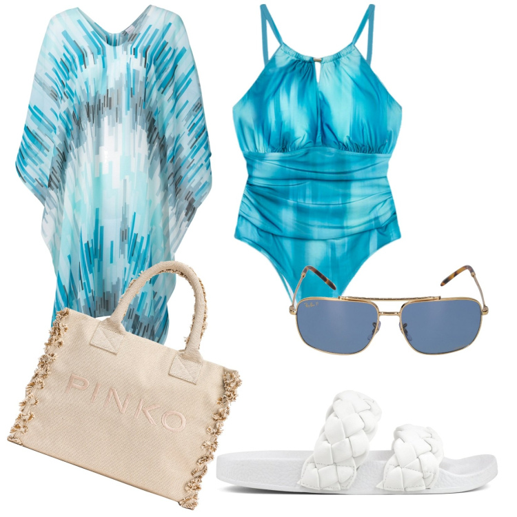 Outfit donna - Total look #1871190. Abbinamento con vestiti da spiaggia, shopping bag, ciabatte, costumi interi, occhiali da sole.