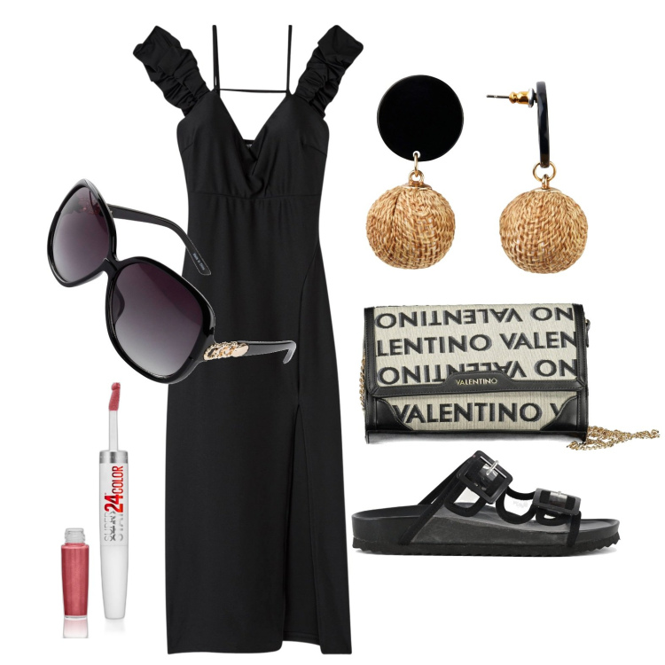 Outfit donna - Ghost outfitter - maggio. Stile Trendy per Tutti i giorni. Abbinamento con occhiali da sole, orecchini, rossetti, vestiti lunghi, sandali, borse a tracolla.