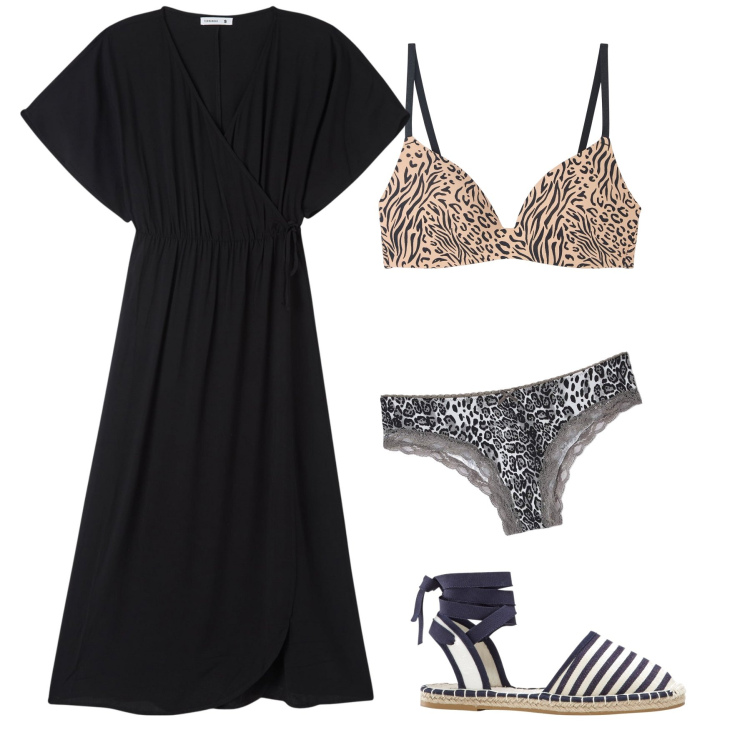 Outfit donna - L intimo ruggente. Stile Basic per Tutti i giorni. Abbinamento con espadrillas, vestiti lunghi, reggiseni, culotte.