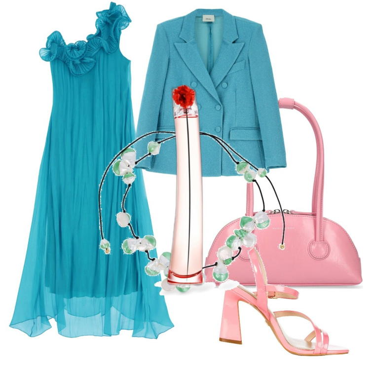Outfit donna - Met Gala 2024. Stile Romantica per Serata fuori. Abbinamento con profumi, sandali in pelle, vestiti lunghi, blazer, collane, borse a spalla.