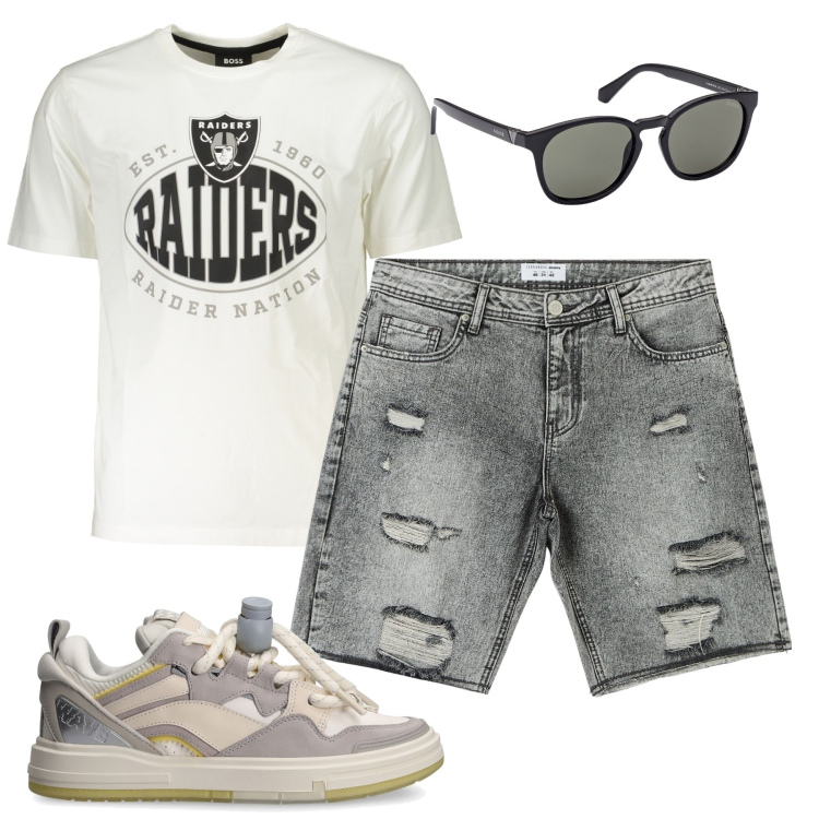 Outfit uomo - Total look #1871386. Stile Casual per Tutti i giorni. Abbinamento con shorts, sneakers, occhiali da sole, t-shirt.