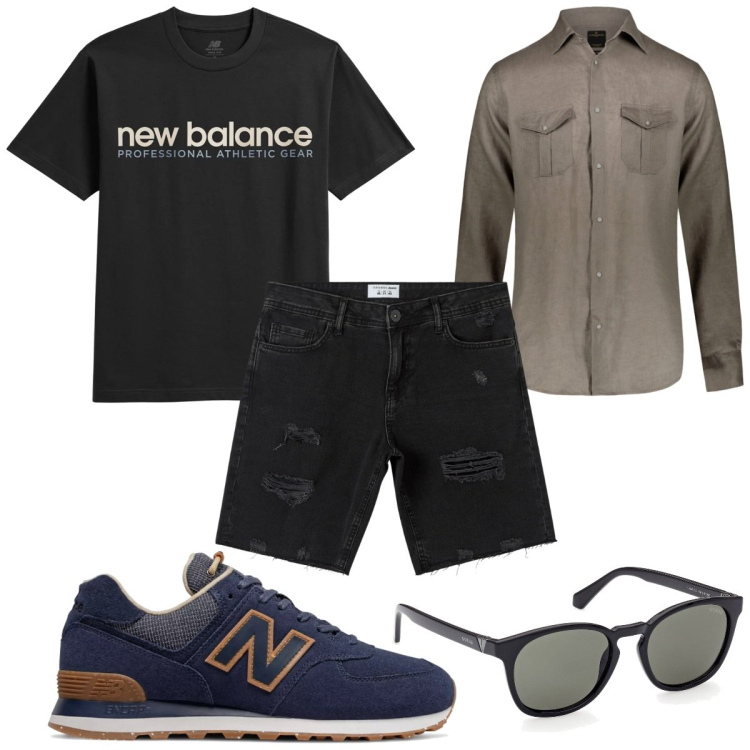 Outfit uomo - Total look #1871405. Stile Trendy per Tutti i giorni. Abbinamento con shorts, t-shirt, sneakers, occhiali da sole, camicie.