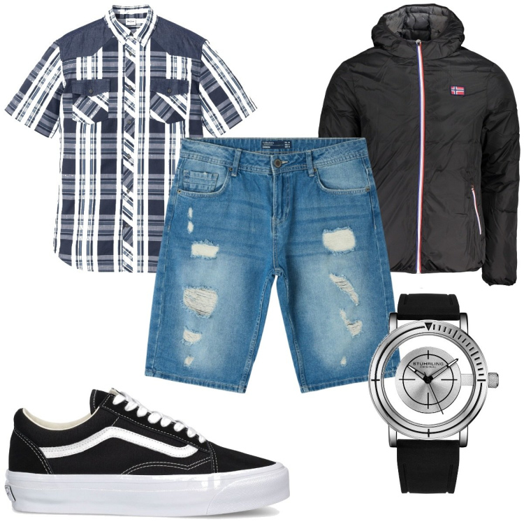 Outfit uomo - Total look #1871412. Stile Trendy per Tutti i giorni. Abbinamento con camicie a manica corta, orologi, shorts, giacche, sneakers.