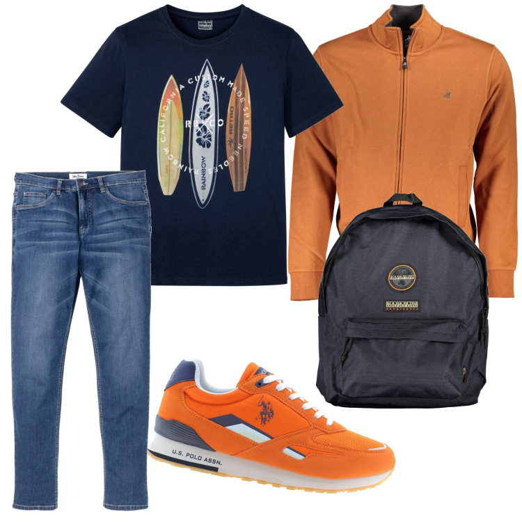 Outfit uomo - Total look #1871432. Stile Casual per Tutti i giorni. Abbinamento con jeans, t-shirt, borse sportive, felpe, scarpe sportive.
