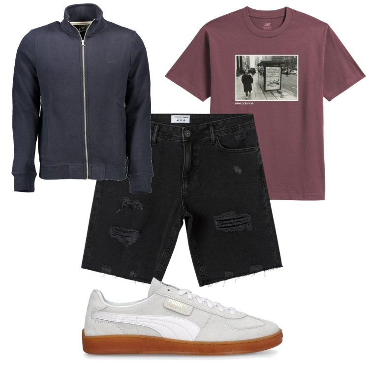 Outfit uomo - Total look #1871447. Stile Casual per Tutti i giorni. Abbinamento con shorts, t-shirt, sneakers, felpe.