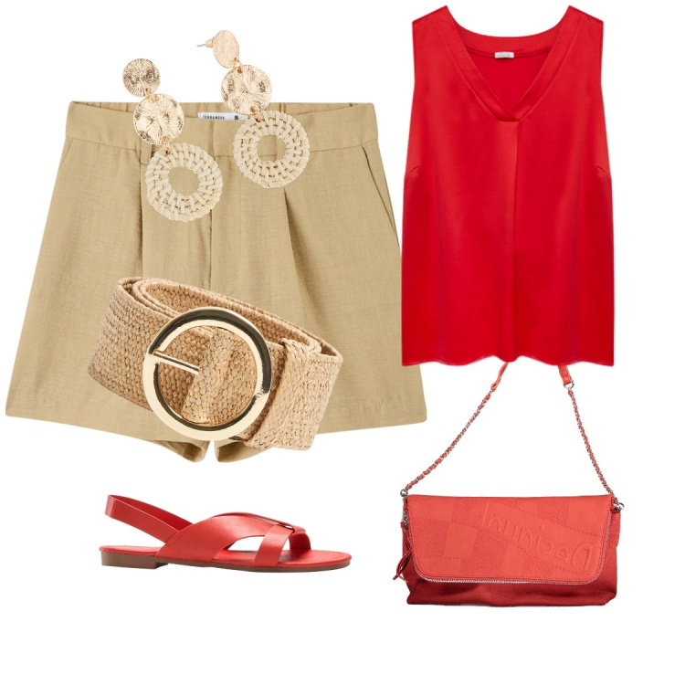 Outfit donna - Total look #1871522. Stile Basic per Tutti i giorni. Abbinamento con sandali, orecchini, bermuda, cinture, borse a mano, top.