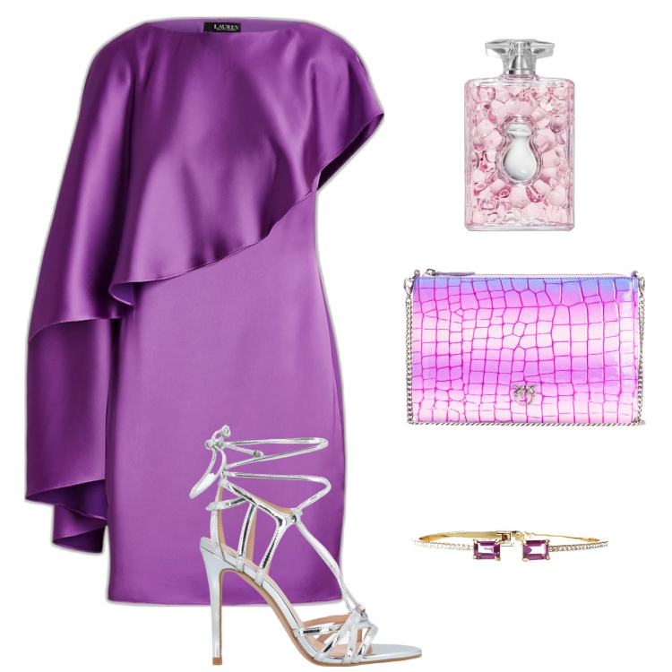 Outfit donna - Come Jennifer Lawrence. Stile Glamour per Cerimonia. Abbinamento con profumi, sandali in pelle, borse a tracolla, vestiti, braccialetti.