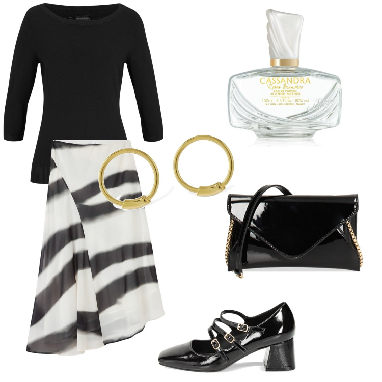Outfit donna - Total look #1871561. Stile Chic per Cerimonia. Abbinamento con maglieria, gonne lunghe, profumi, décolleté, pochette, orecchini.