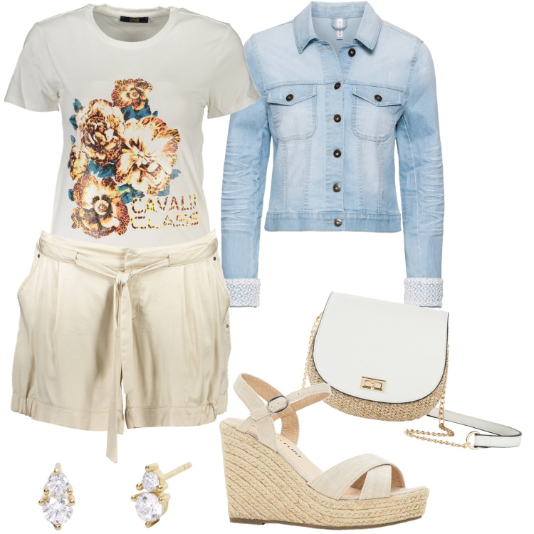 Outfit donna - Total look #1871566. Stile Casual per Tutti i giorni. Abbinamento con sandali, blazer, borse a tracolla, orecchini, pantaloni, t-shirt.