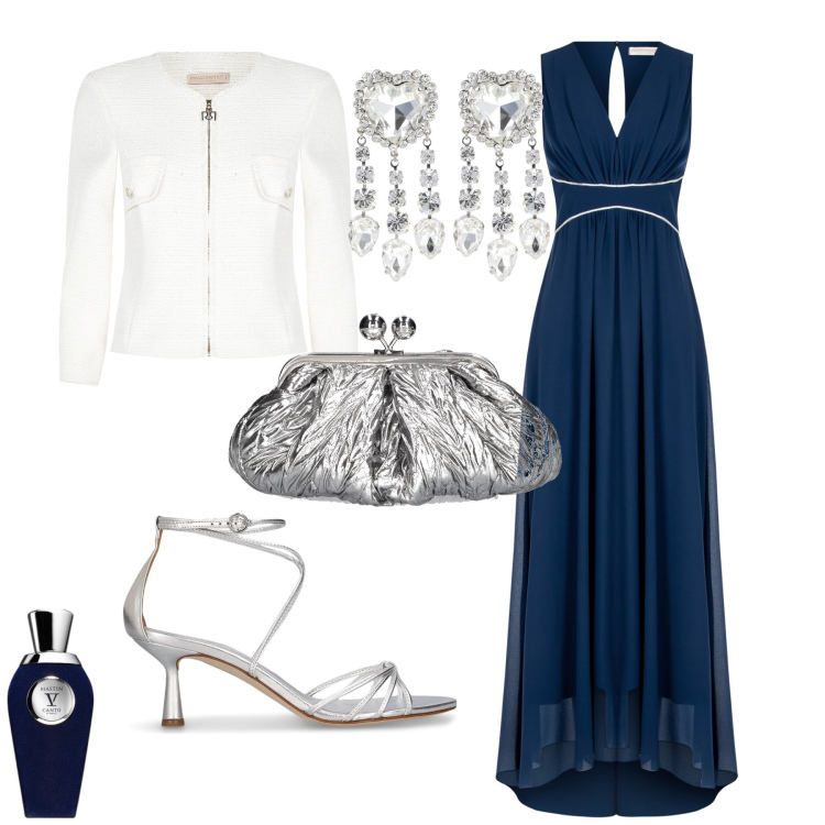 Outfit donna - Bon ton cerimonia serata evento. Stile Bon Ton per Cerimonia. Abbinamento con profumi, vestiti lunghi, blazer, pochette, orecchini, sandali in pelle.