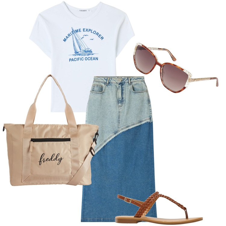 Outfit donna - Le infradito sottili. Stile Basic per Tutti i giorni. Abbinamento con ciabatte, gonne lunghe, t-shirt, borse tote, occhiali da sole.