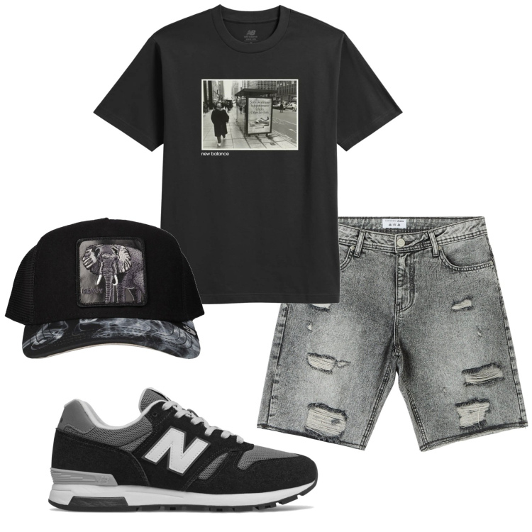 Outfit uomo - Total look #1871681. Stile Casual per Tutti i giorni. Abbinamento con shorts, sneakers, t-shirt, cappelli con visiera.