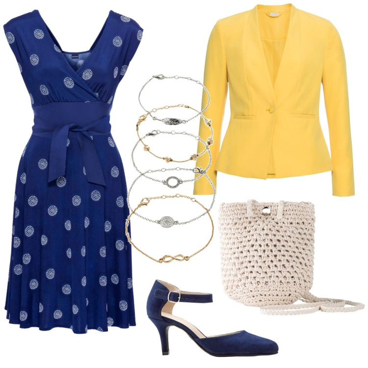 Outfit donna - Total look #1871713. Stile Bon Ton per Serata fuori. Abbinamento con blazer, décolleté, braccialetti con ciondoli, vestiti, borse a tracolla.