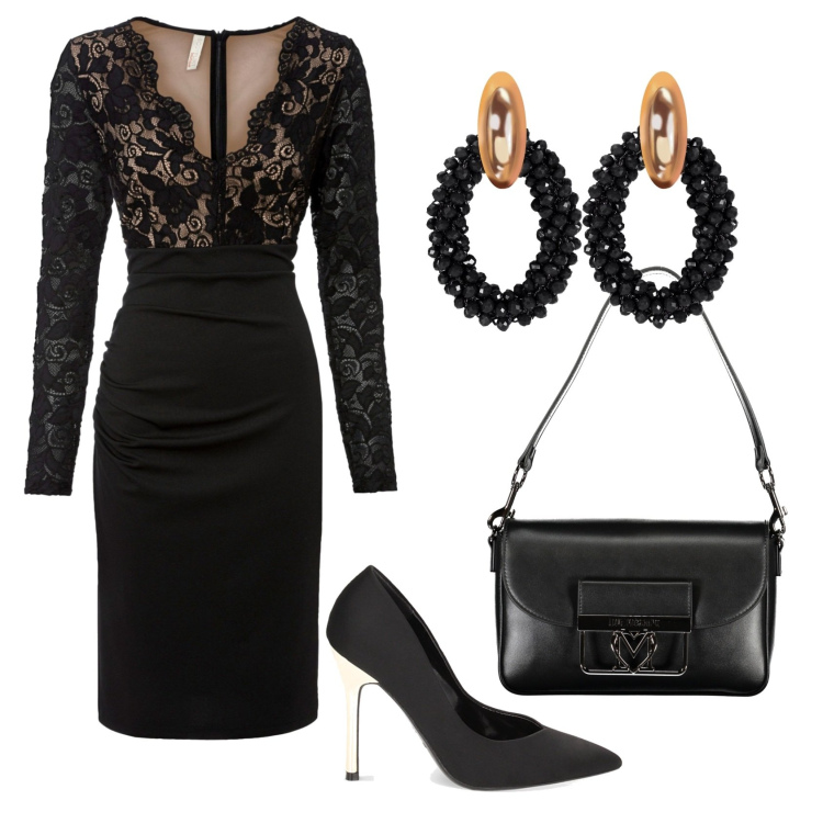 Outfit donna - Curvy mozzafiato. Stile Minimal per Serata fuori. Abbinamento con vestiti, orecchini, décolleté, borse a tracolla.