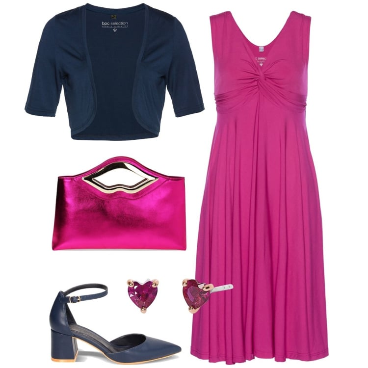 Outfit donna - Serata fuori. Stile Minimal per Serata fuori. Abbinamento con blazer, vestiti, orecchini, décolleté, pochette.