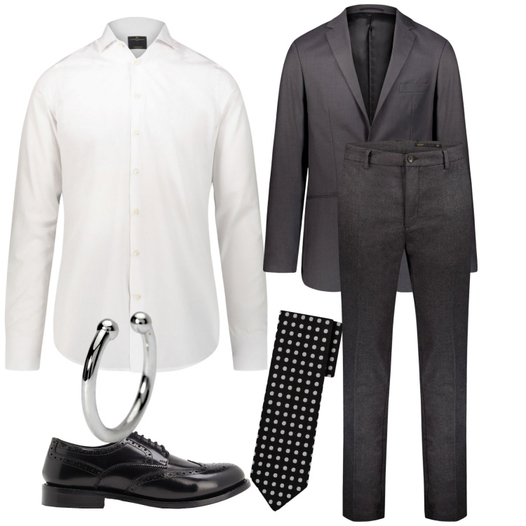 Outfit uomo - Englishman. Stile Business/Elegante per Cerimonia. Abbinamento con scarpe stringate, orecchini, camicie, cravatte, pantaloni, giacche.