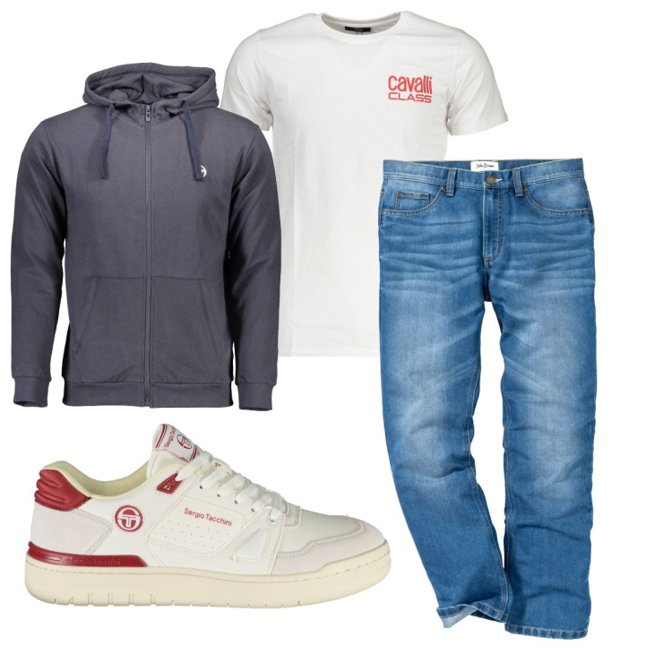 Outfit uomo - Total look #1871864. Stile Casual per Tutti i giorni. Abbinamento con jeans dritti, felpe con cappuccio, scarpe sportive, t-shirt.