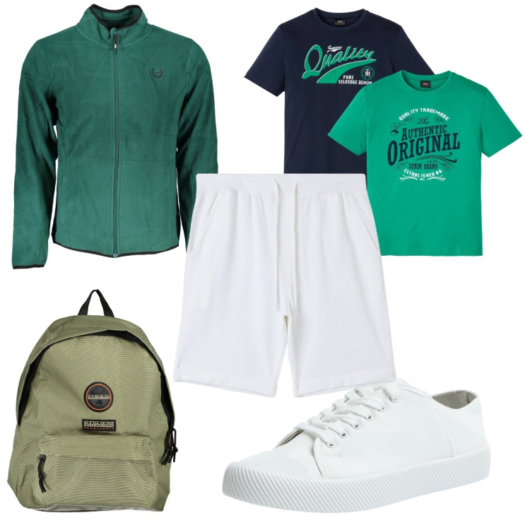 Outfit uomo - Total look #1871976. Stile Trendy per Sport. Abbinamento con t-shirt, sneakers, shorts, borse sportive, felpe.