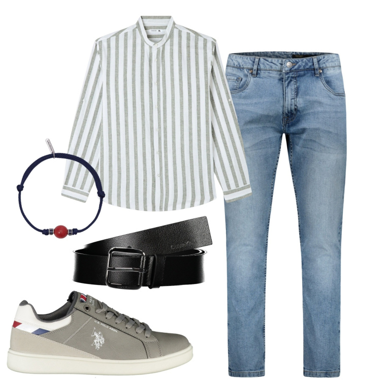 Outfit uomo - La camicia over. Stile Casual per Tutti i giorni. Abbinamento con camicie, braccialetti, jeans, cinture, scarpe sportive.