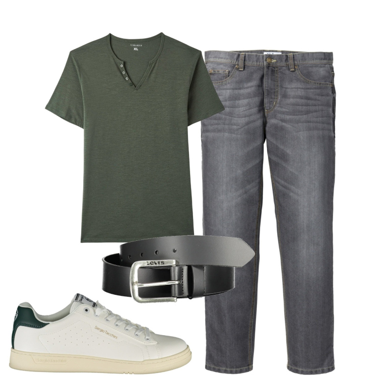 Outfit uomo - Total look #1871989. Stile Casual per Tutti i giorni. Abbinamento con jeans dritti, t-shirt, cinture, scarpe sportive.