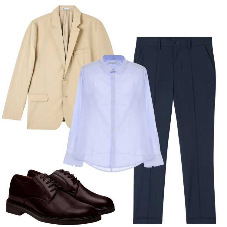Outfit uomo - City. Stile Business/Elegante per Tutti i giorni. Abbinamento con giacche, pantaloni chino, camicie, scarpe stringate.
