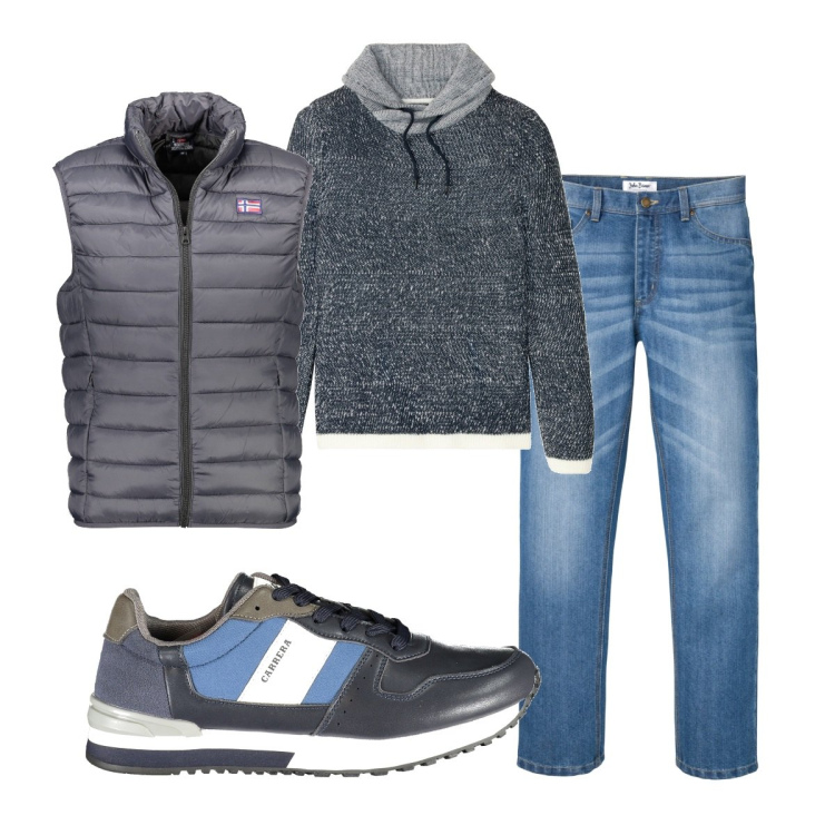 Outfit uomo - Total look #1872088. Stile Casual per Tutti i giorni. Abbinamento con maglieria, jeans, giacche, scarpe sportive.