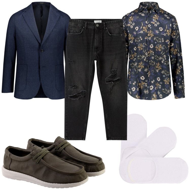 Outfit uomo - Total look #1872126. Stile Business/Elegante per Cerimonia. Abbinamento con jeans strappati, calzini, giacche, camicie, scarpe stringate.