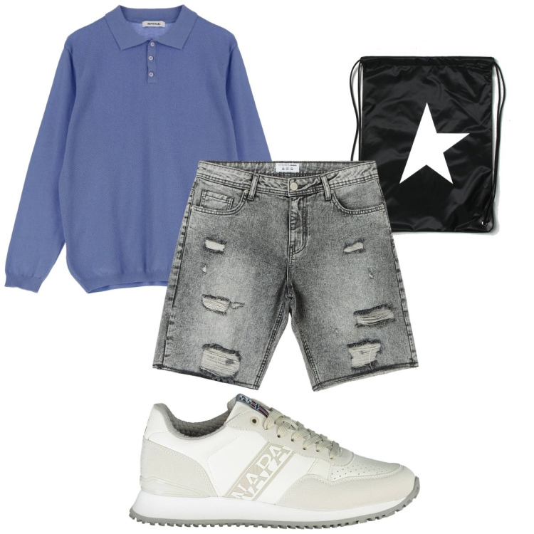 Outfit uomo - Total look #1872135. Stile Trendy per Tutti i giorni. Abbinamento con shorts, pullovers, scarpe sportive, borse sportive.
