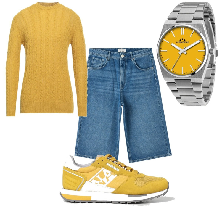 Outfit uomo - Total look #1872143. Stile Trendy per Tutti i giorni. Abbinamento con pullovers, orologi, pantaloni corti, sneakers.