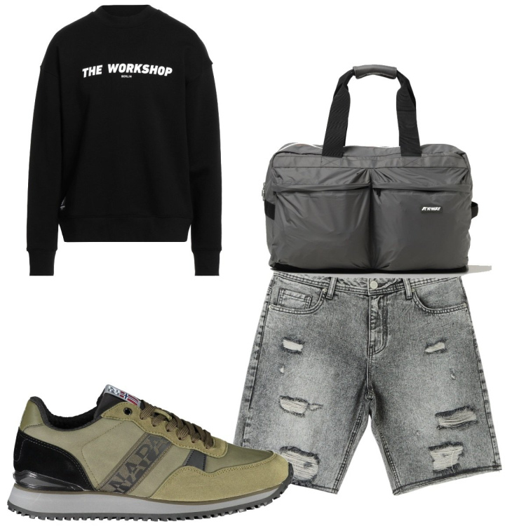 Outfit uomo - Total look #1872145. Stile Trendy per Tutti i giorni. Abbinamento con felpe, shorts, scarpe sportive, borse sportive.